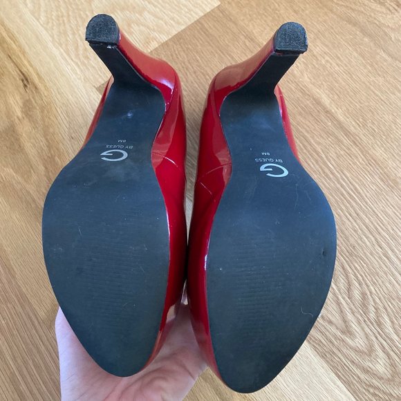 GUESS women size 8 shiny red patent leather chunky platform pump heel - Picture 3 of 9